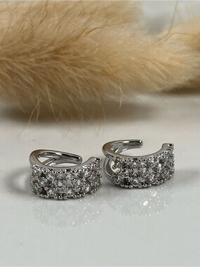 White Gold Overlay Cubic Zirconia Ear Cuffs